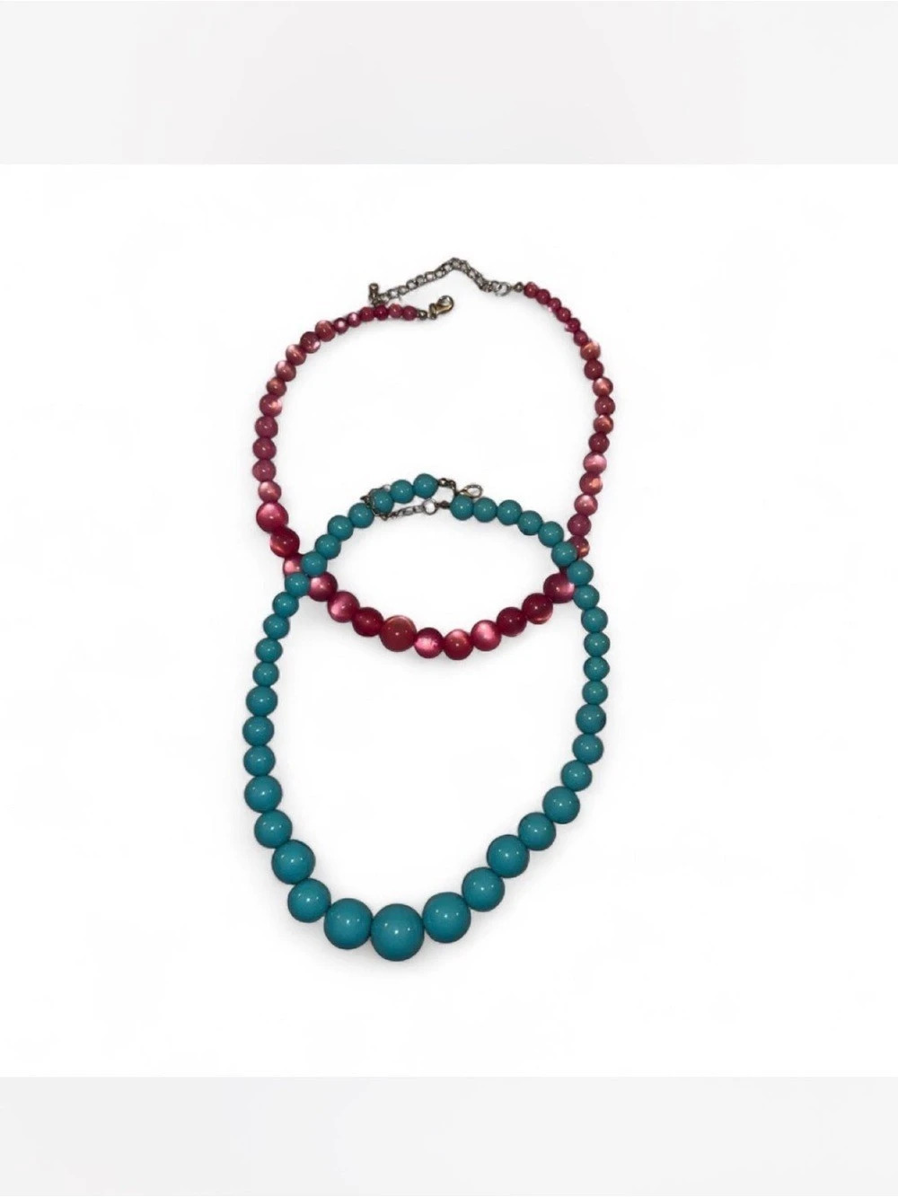 Beaded Necklace Set in Blue & Red Like New